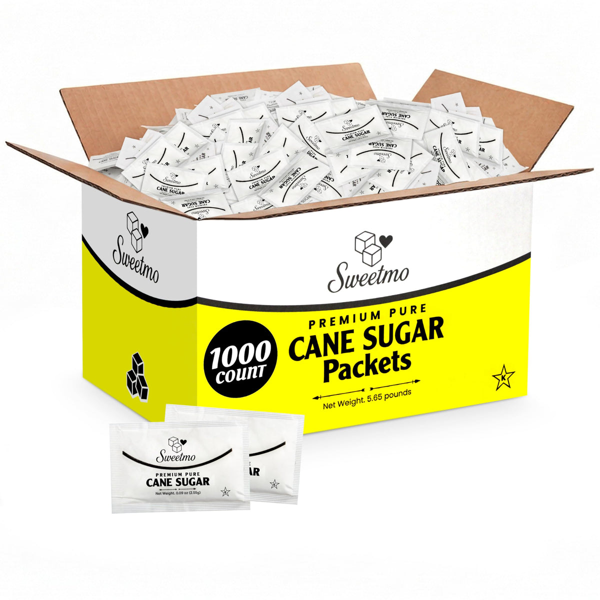 Sweetmo 1000-count bulk sugar packets box for high-volume service.
