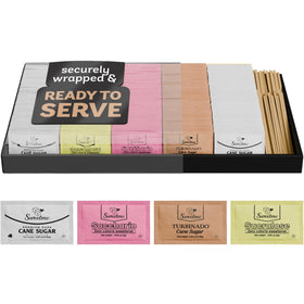 Sweetmo sugar packets with serving tray organize a coffee station for offices.