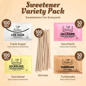 Sweetmo sucralose packets assortment close-up, convenient for low-calorie sweetening in coffee and tea.