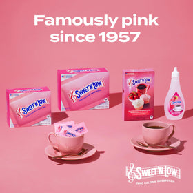 Sweet'N Low liquid sweetener being poured, great for drinks and recipes.