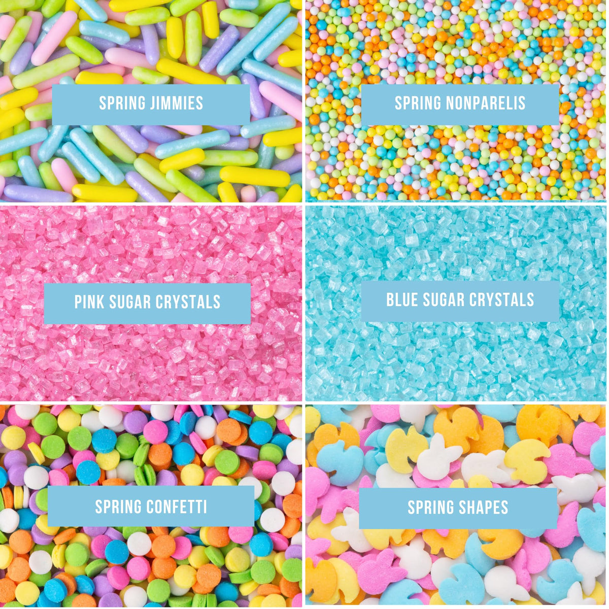 Sweets Indeed Easter 6-Cell Sprinkles decorate a cake with pastel confetti.