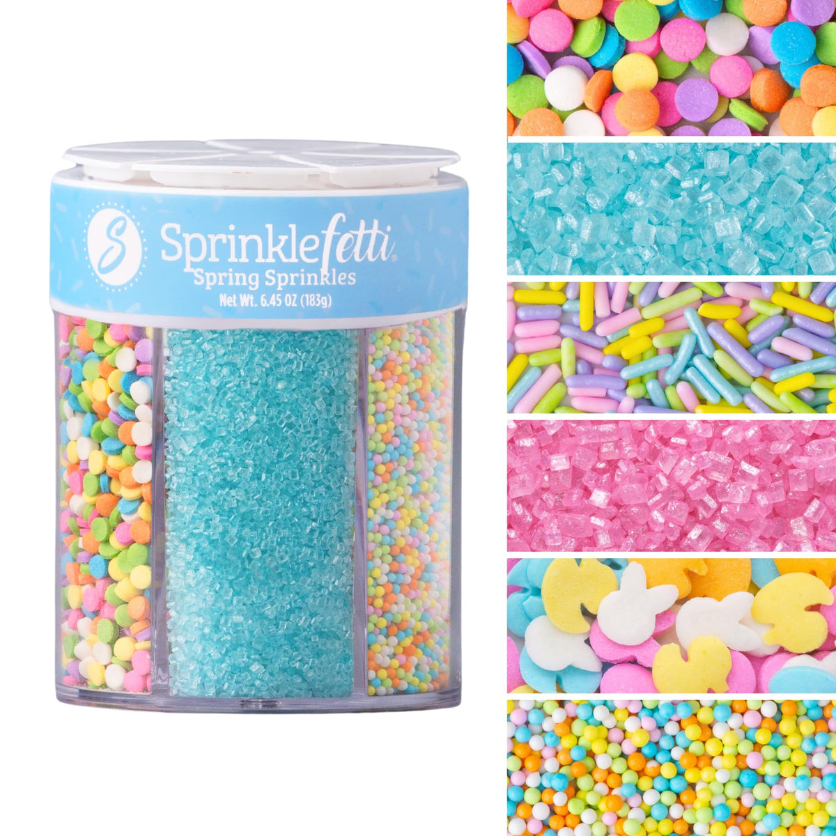 Sweets Indeed Easter 6-Cell Sprinkles packaging adds festive color to treats.