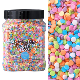 Sweets Indeed rainbow sprinkles tub adds vibrant color to cakes and desserts