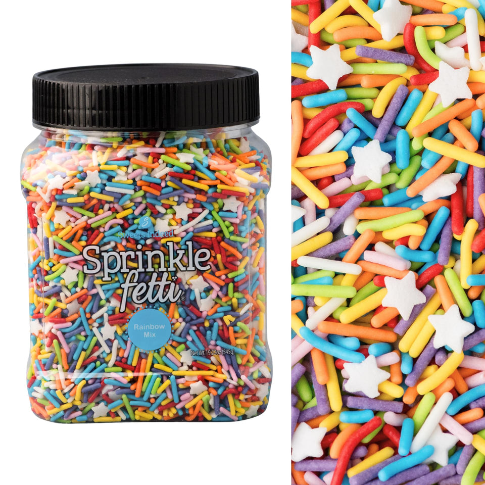 Sweets Indeed Sprinklefetti bulk bottle adds party-ready color to desserts.
