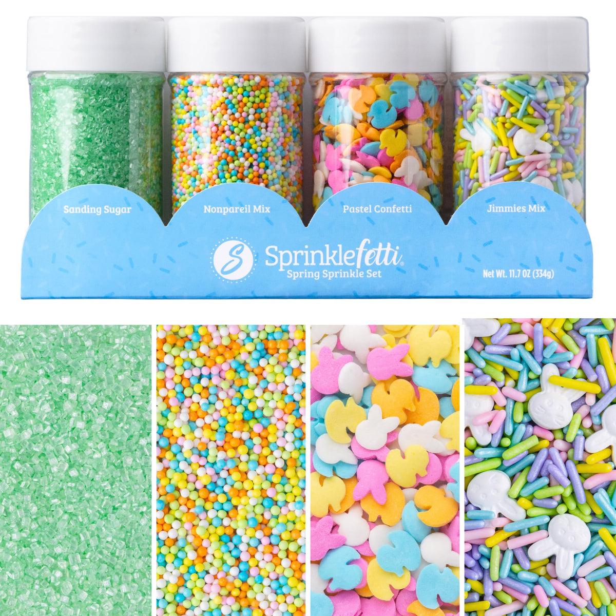 Sweets Indeed Sprinkles 4 Pack packaging jar keeps sprinkles fresh for decorating