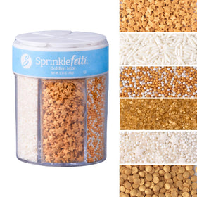Sweets Indeed 6 cell sprinkles jar for cake decorating with gold accents