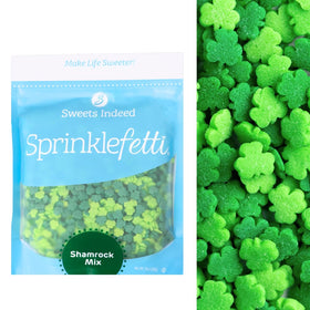 Sweets Indeed shamrock sprinkles decorate cupcakes with festive charm.