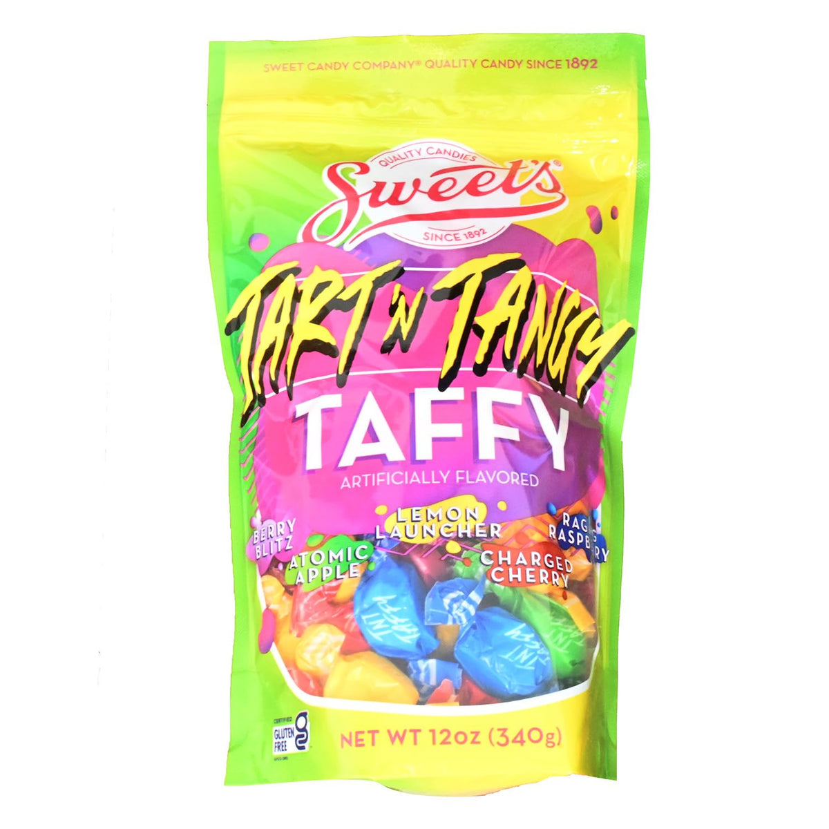 Sweet's Tart N Tangy Salt Water Taffy bag with five flavors for sharing