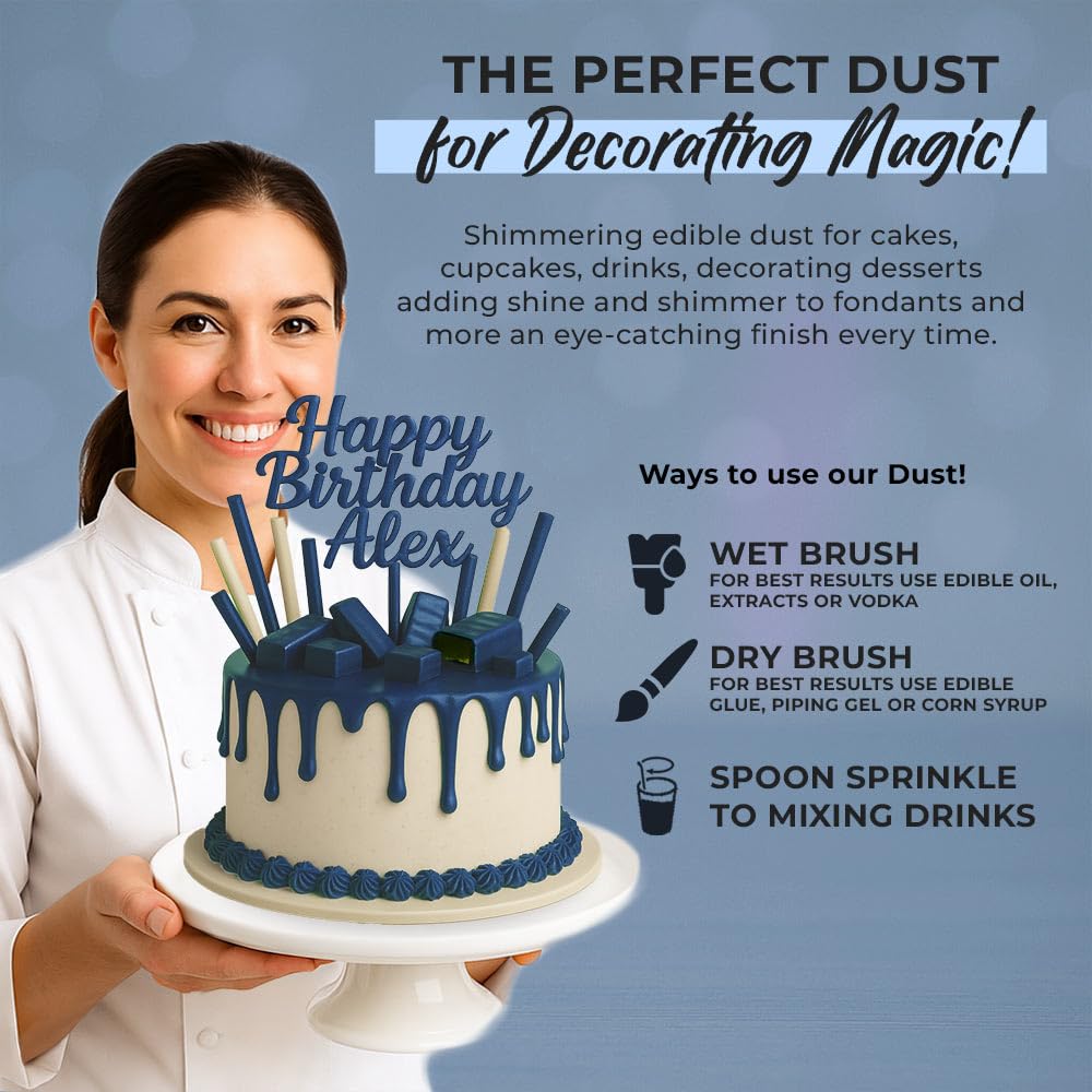 Sweets & Treats Boutique premium navy blue edible dust offers professional cake accents.