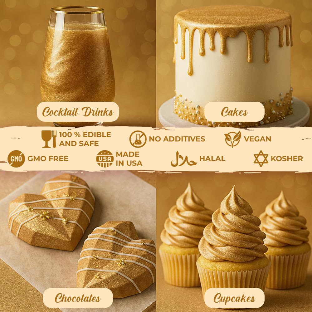 Sweets & Treats Boutique gold edible dust dry brush creates subtle or bold highlights.