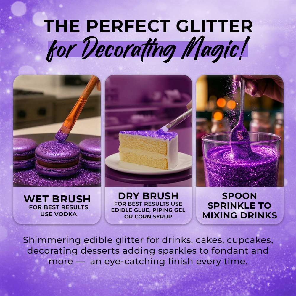 Sweets & Treats Boutique purple edible glitter works with dry brush or airbrush