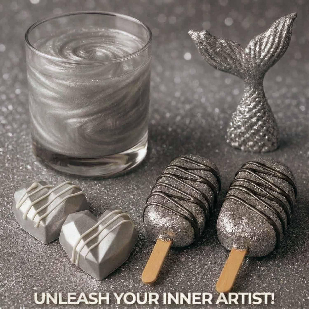 Chocolate decor using silver edible glitter for gilded sweets