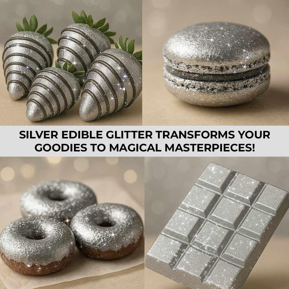 Drink shimmer with silver edible glitter for beverages and cocktails
