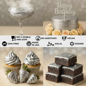 Fondant topper enhanced with silver edible glitter for a luxe finish