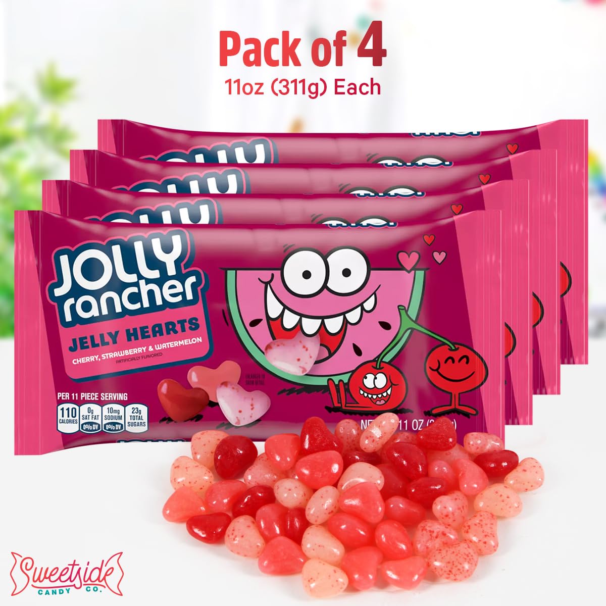 SWEETSIDE CANDY CO. Watermelon-flavored jelly hearts add a refreshing touch to events.
