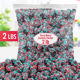 SWEETSIDE CANDY CO Berry gummy clusters close-up highlighting chewy texture and crunchy coating.