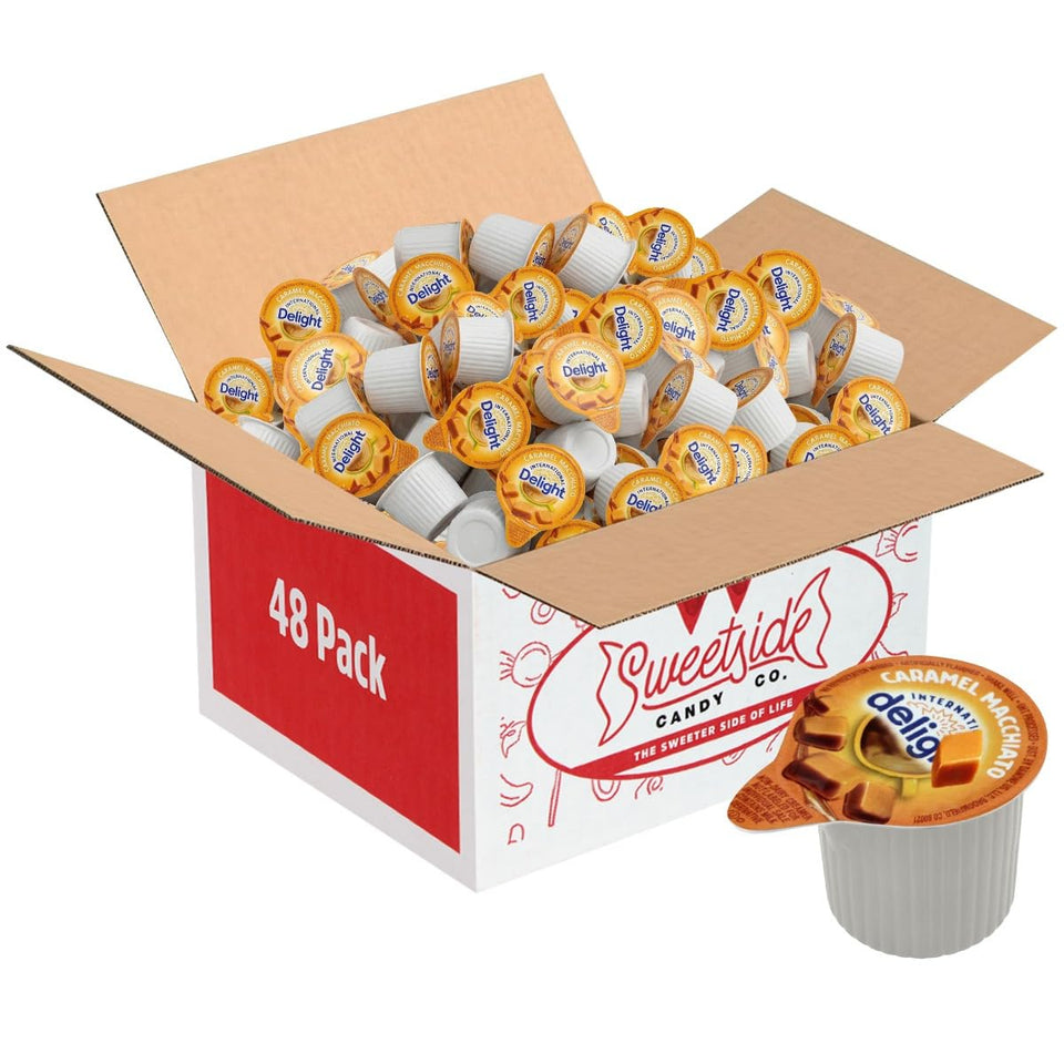 SWEETSIDE CANDY CO. Caramel Macchiato creamer 48-pack for on-the-go flavor.