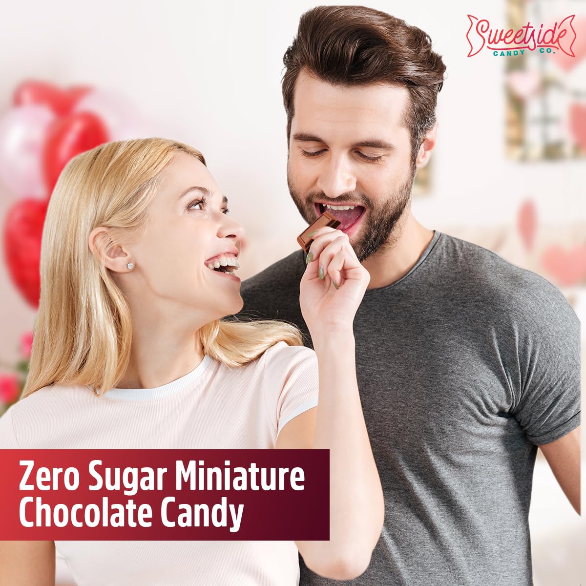 SWEETSIDE CANDY CO Sugar-free chocolate on couch for a cozy, guilt-free snack.