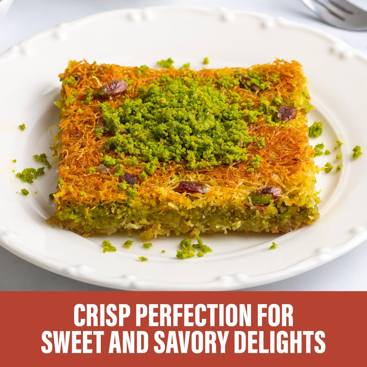 SWEETSIDE CANDY CO. Dubai chocolate filled kataifi plate for decadent desserts.