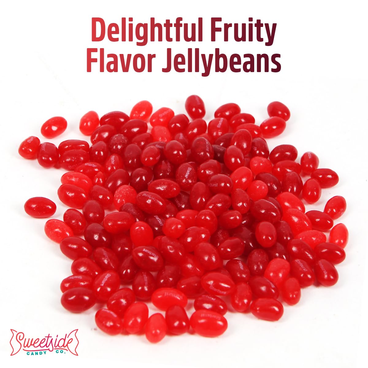 SWEETSIDE CANDY CO FaveREDS cherry flavor jelly beans close-up for bold fruit taste.