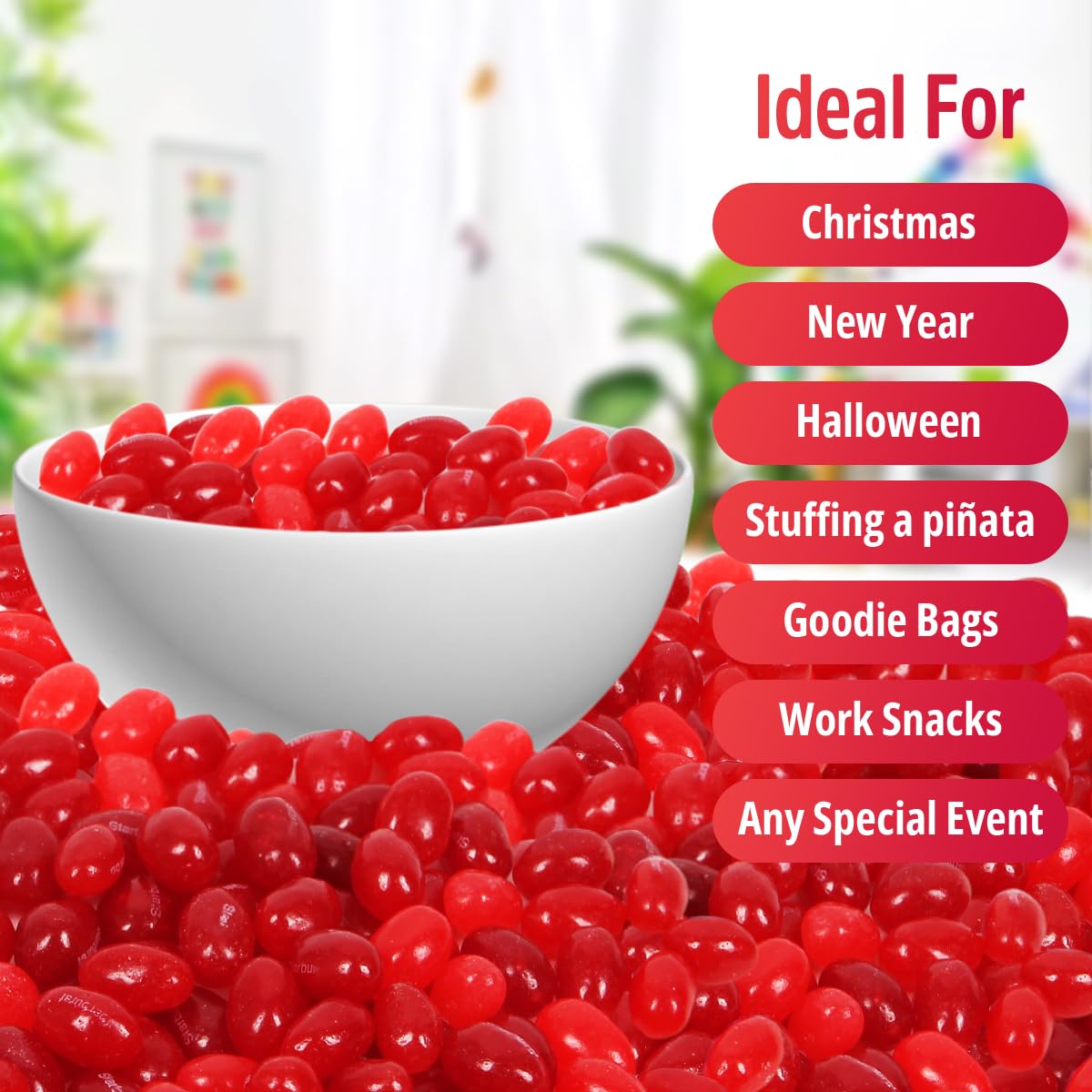 SWEETSIDE CANDY CO FaveREDS jelly beans ready for a movie night snack.