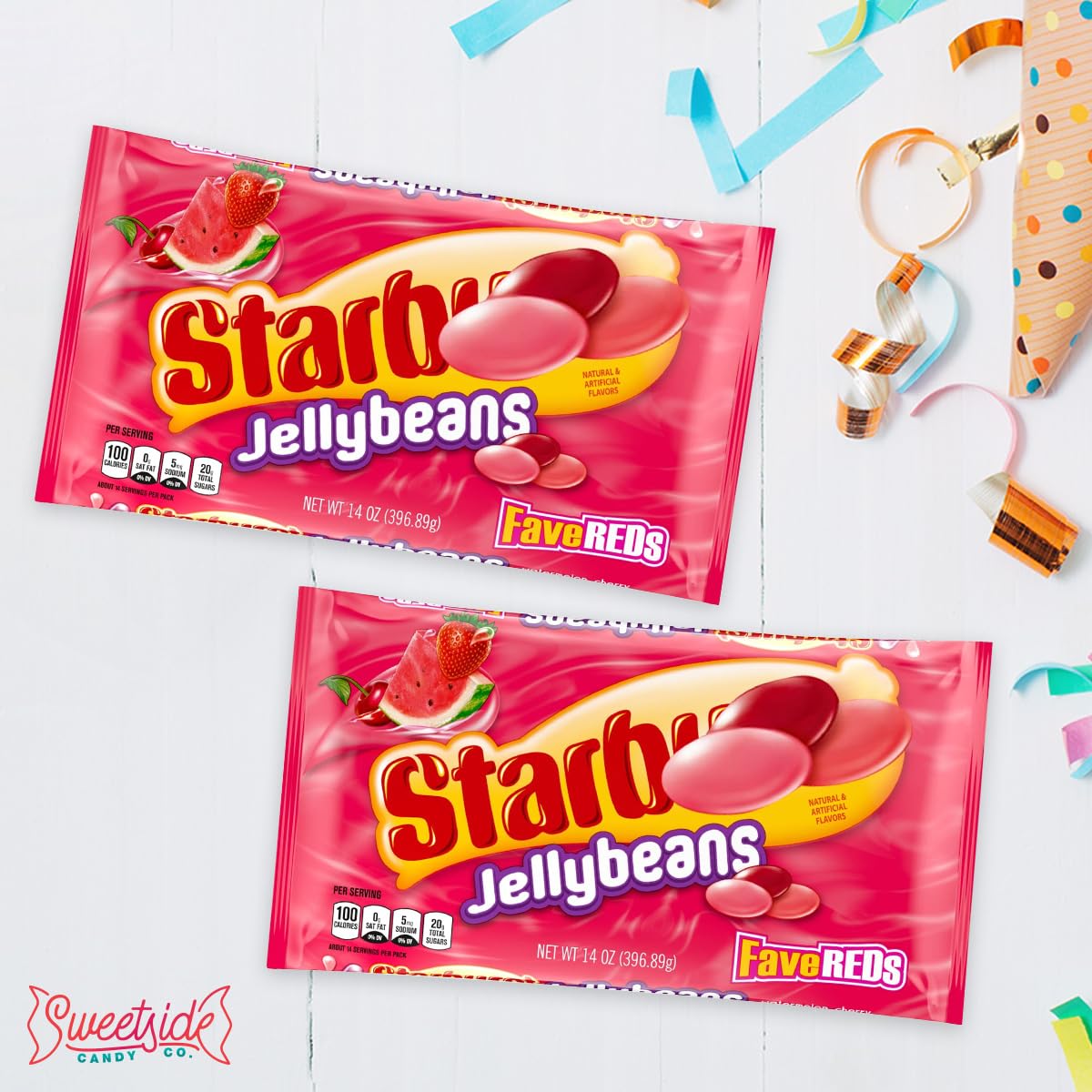 SWEETSIDE CANDY CO FaveREDS resealable bags shown for freshness and easy sharing.