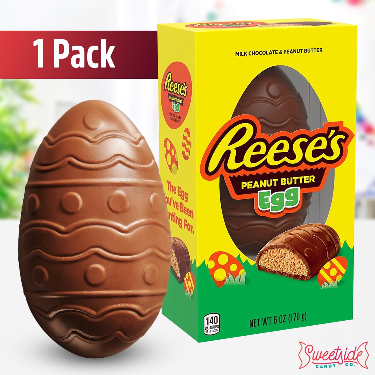 SWEETSIDE CANDY CO giant Reese's egg with crunchy shell, perfect for Easter treats.