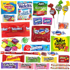 Gift basket setup featuring colorful SWEETSIDE candies for events