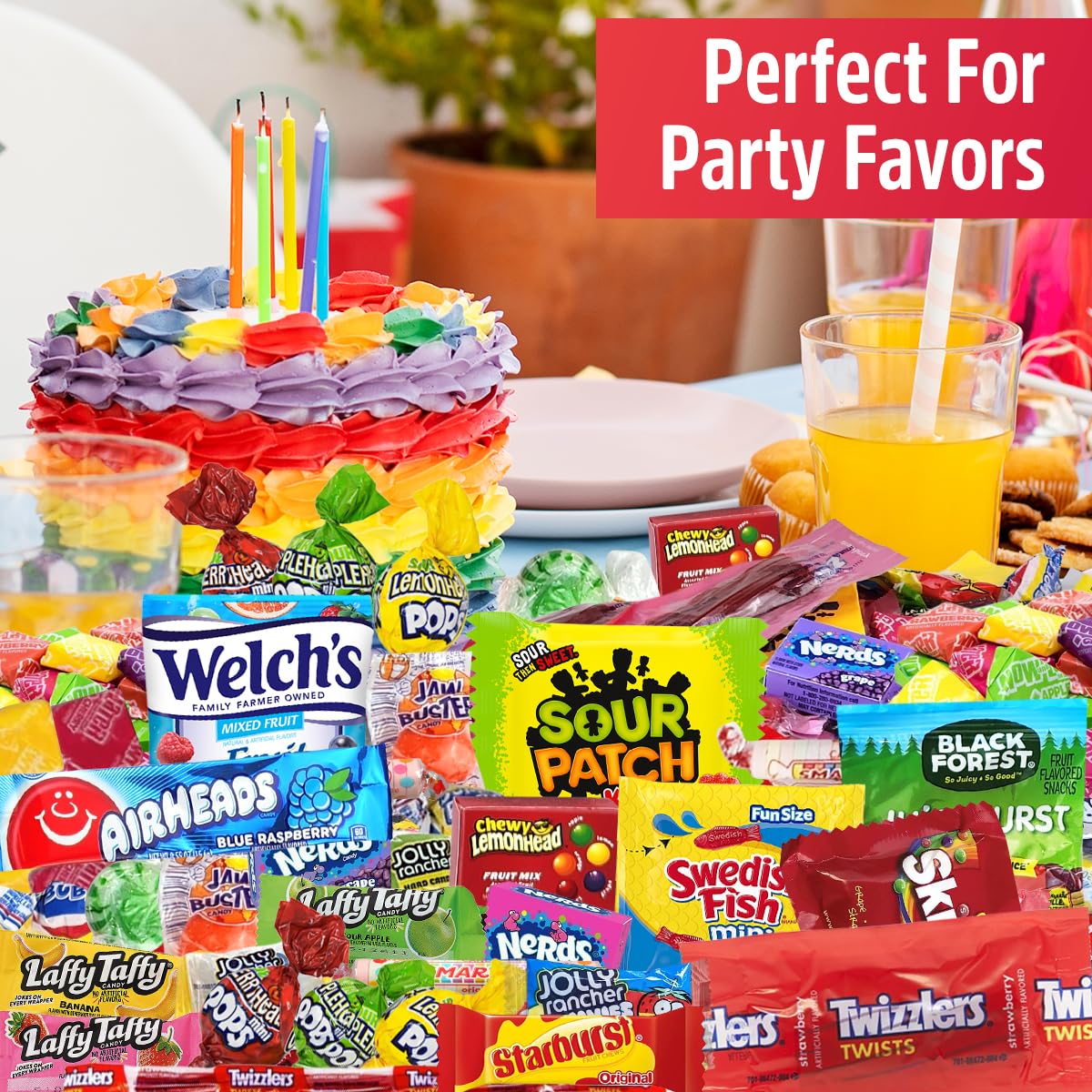 Kids party snacks in a vibrant SWEETSIDE assortment