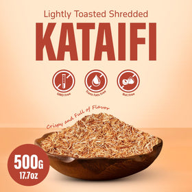 SWEETSIDE CANDY CO. knafeh kataifi assembly shows delicate strands.