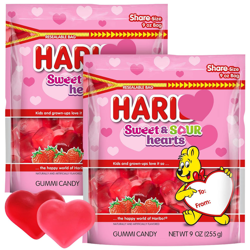 SWEETSIDE CANDY CO gummy hearts 9oz bag closeup highlighting chewy texture for sharing