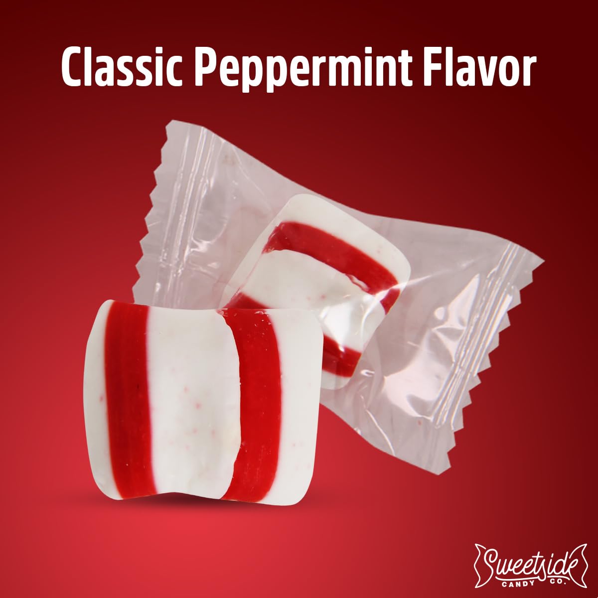 SWEETSIDE CANDY CO office desk with soft peppermint mints for quick refreshment.