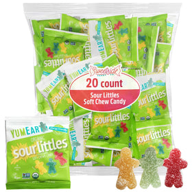 SWEETSIDE Organic Sour Littles bag front view showing tangy flavor variety for movie nights