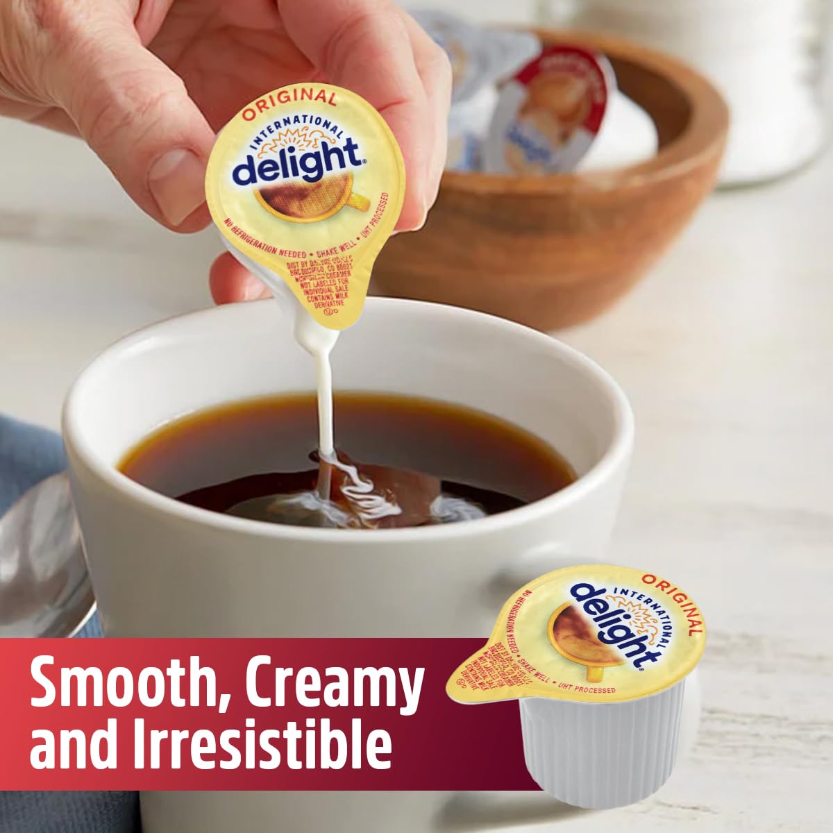 SWEETSIDE CANDY CO Original Coffee Creamer Singles shelf-stable cups stay fresh for months.