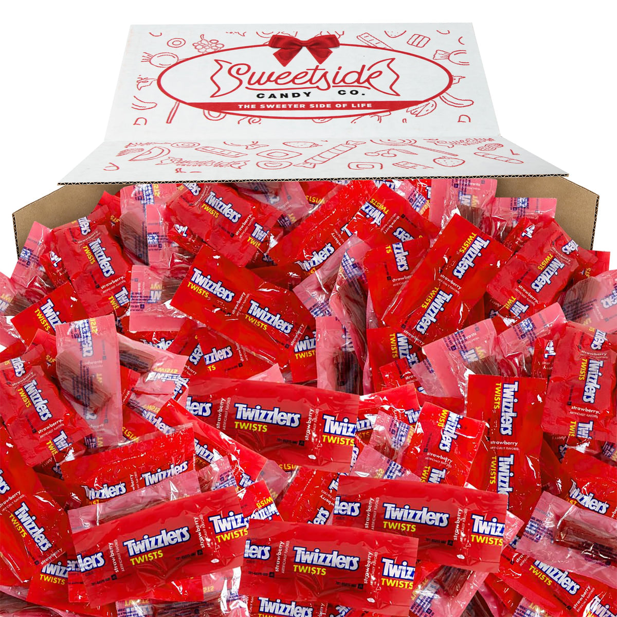 SWEETSIDE CANDY CO Twists Strawberry licorice bulk pack with vibrant red pieces for celebrations.