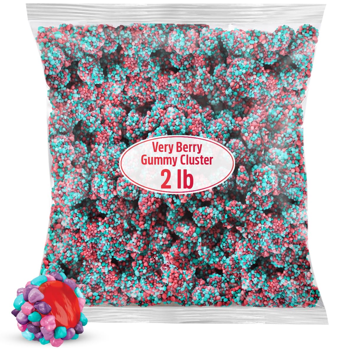SWEETSIDE CANDY CO Very Berry gummy clusters in bag, ideal for sharing at parties.