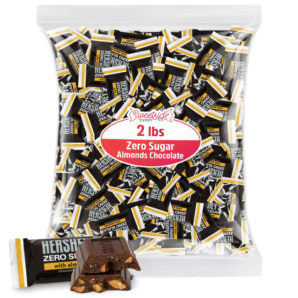 SWEETSIDE CANDY CO Zero Sugar Milk Chocolate with Almonds in a 2lb bulk bag, ready to share.