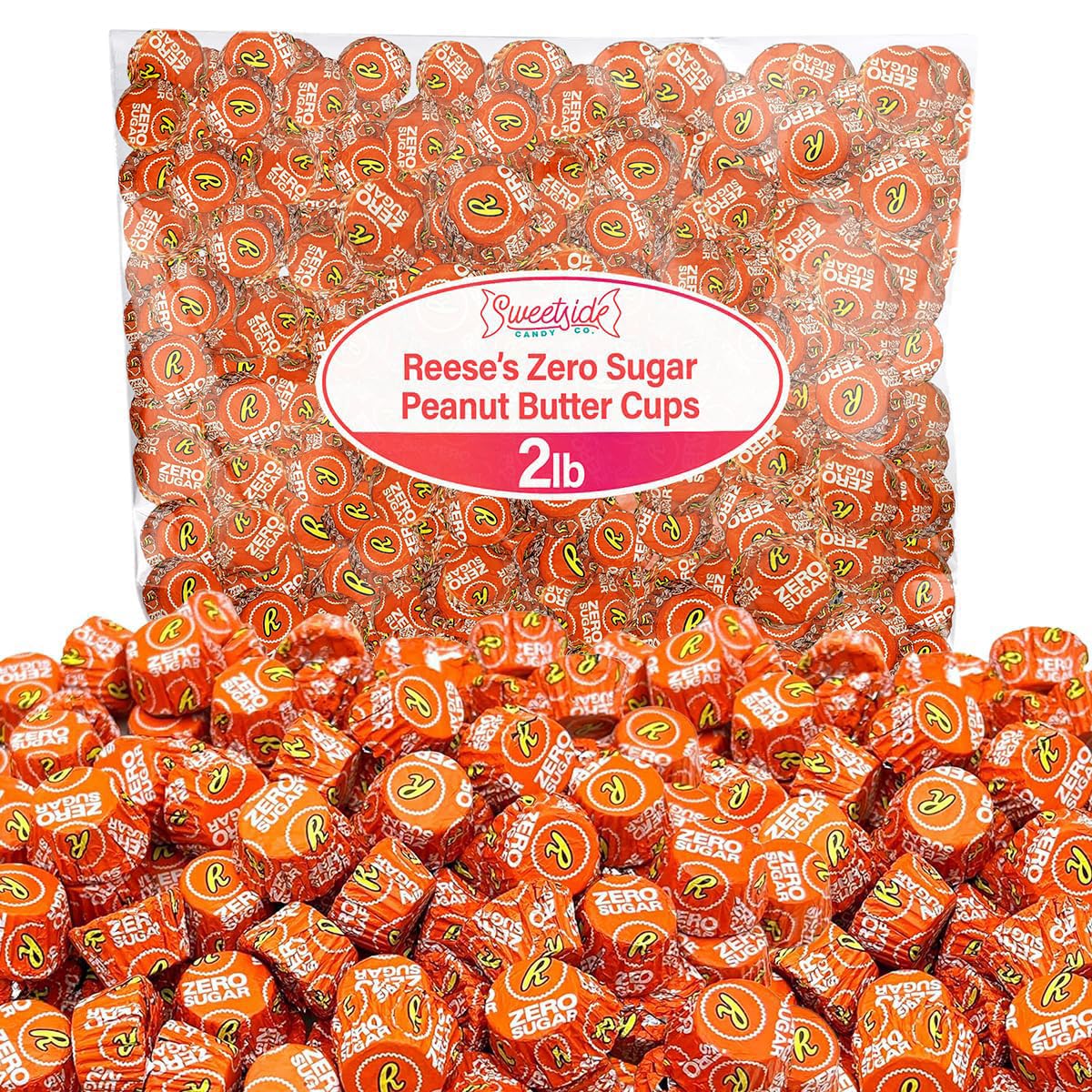 Sweetside Candy Co zero sugar peanut butter cups bite-sized indulgence.