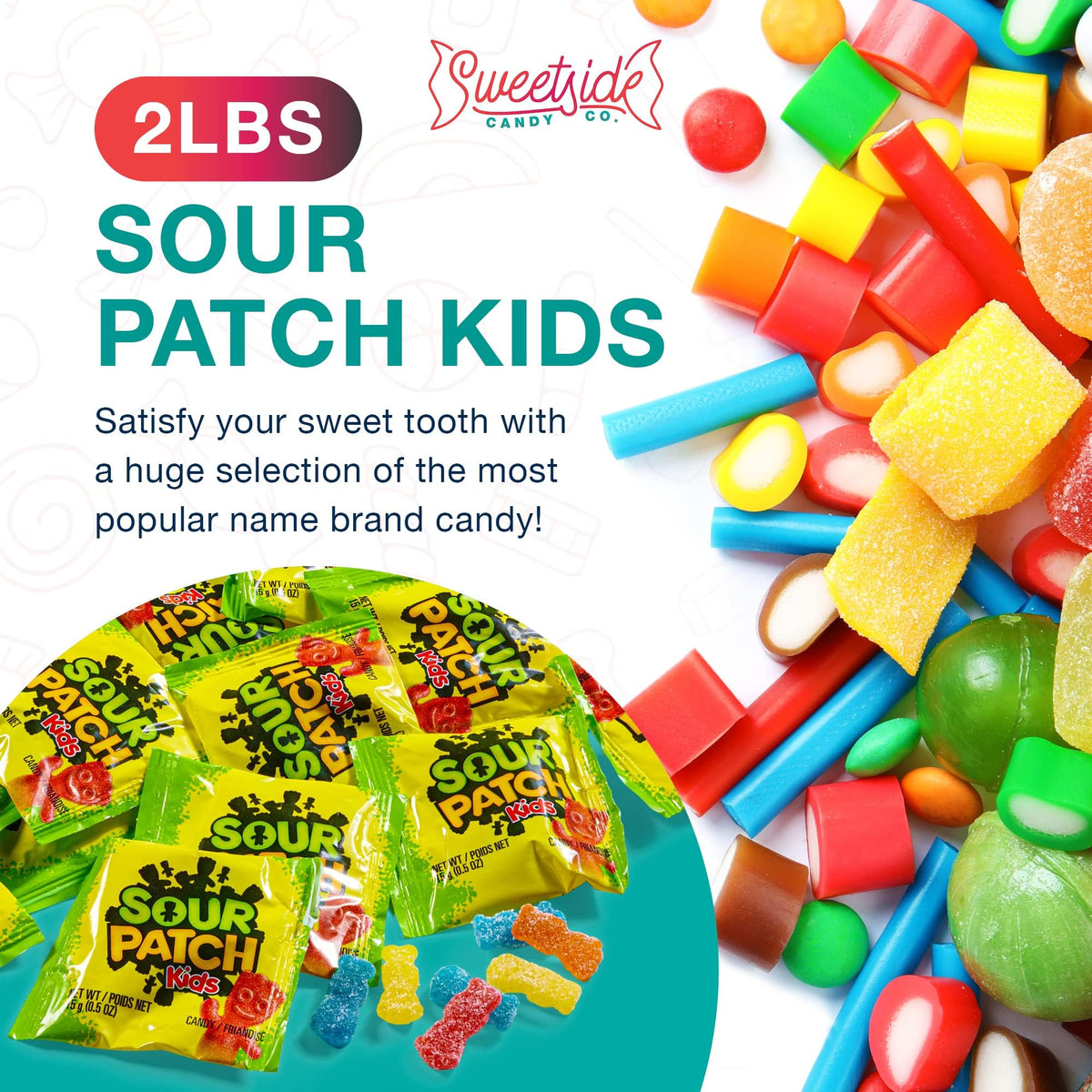 Colorful SourPatch Kids candies in bulk bag display, perfect for gifting and holidays.