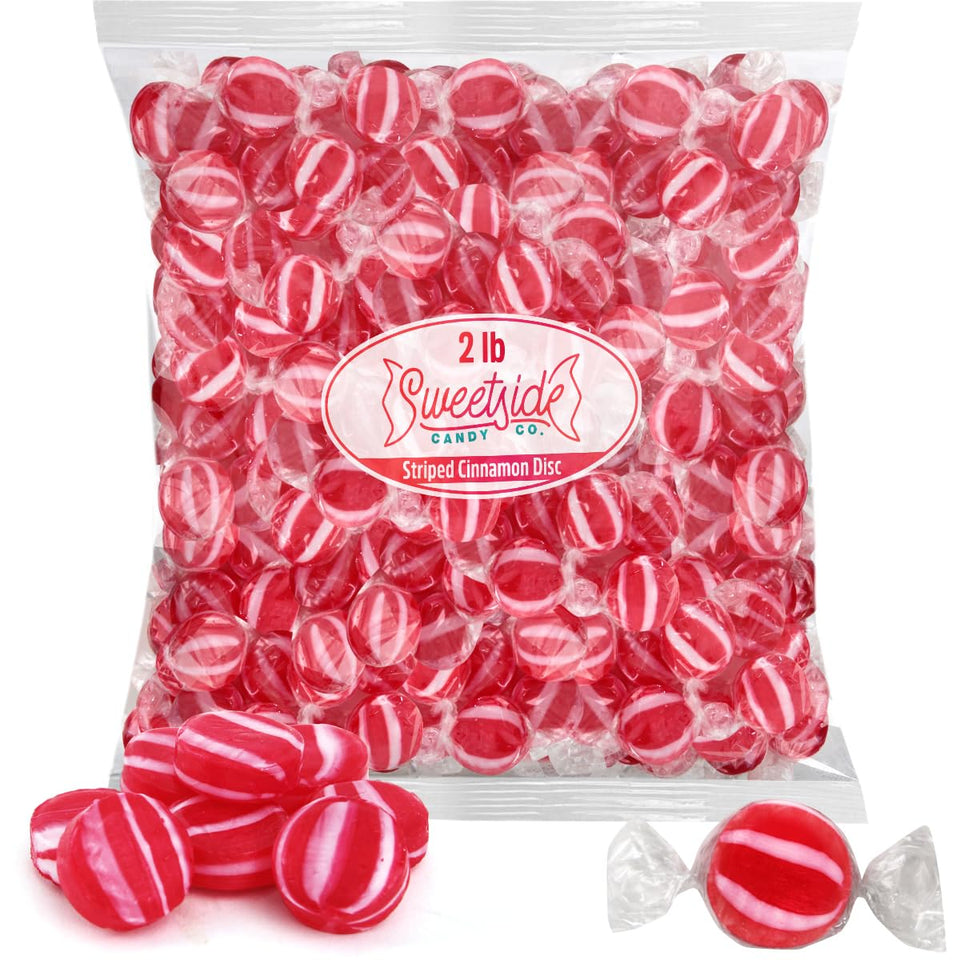 SWEETSIDE Striped Cinnamon Discs bag front showcases bold flavor for sharing.