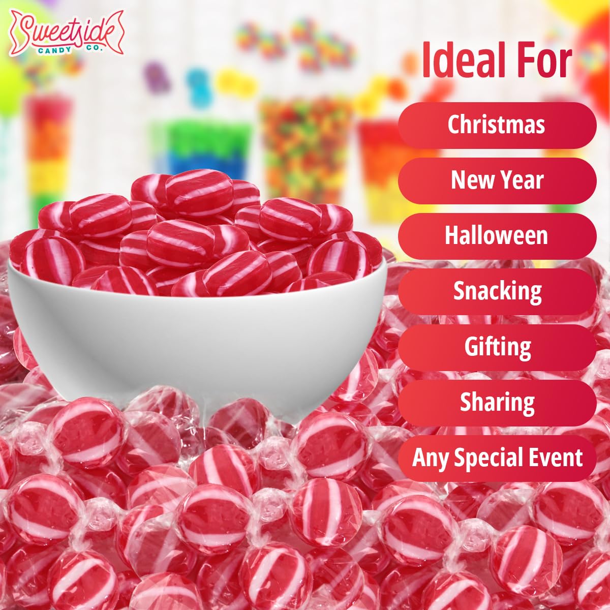 SWEETSIDE Striped Cinnamon Discs packaging detail highlights premium ingredients.