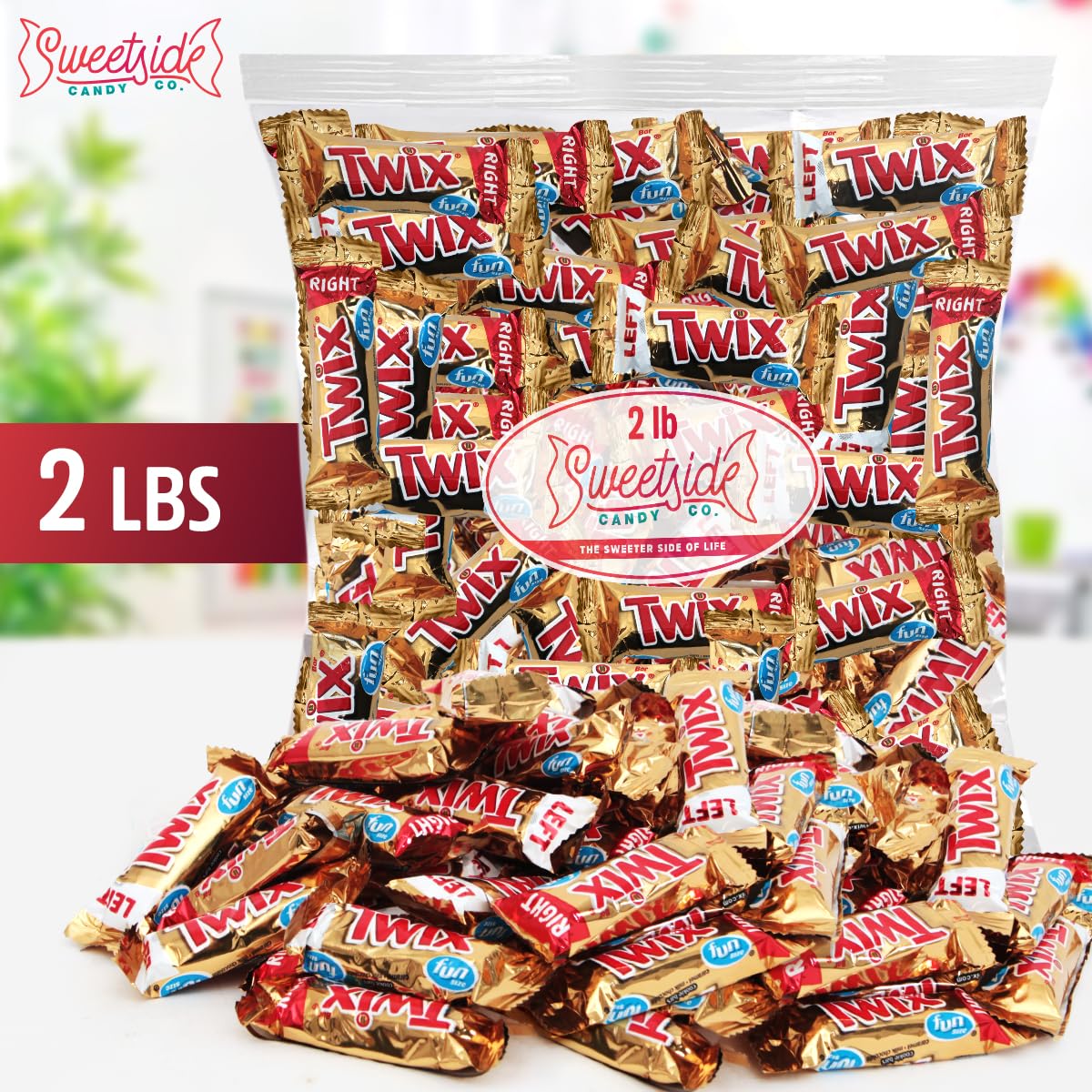 SWEETSIDE Twix bulk-pack front label, convenient party candy.