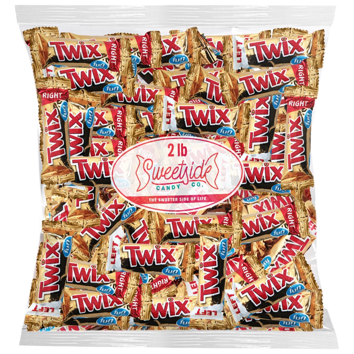 SWEETSIDE Twix left-bar close-up, ideal for sharing at parties.