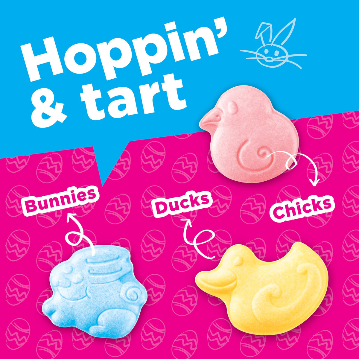SweeTARTS blue punch flavor chunks in festive animal shapes for Easter snacking.