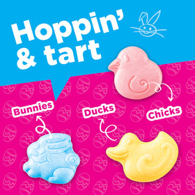SweeTARTS blue punch flavor chunks in festive animal shapes for Easter snacking.