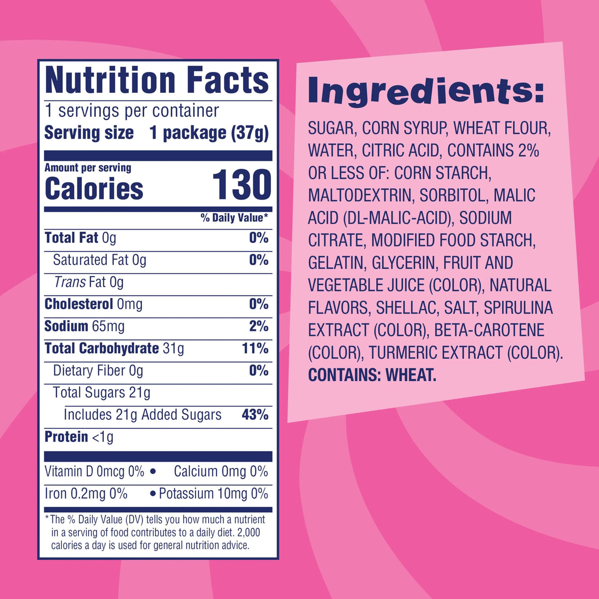 SweeTARTS Mega Rope fruity outside layer with rainbow colors.