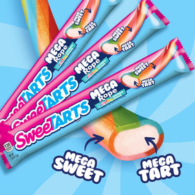 SweeTARTS Mega Rope close-up highlights bright tart center and fruity exterior.