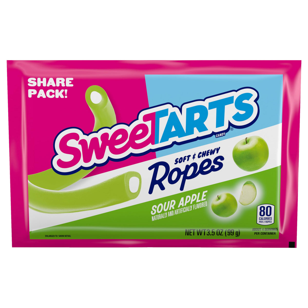 Close-up of SweeTARTS Ropes texture highlighting chewy, tart apple goodness.