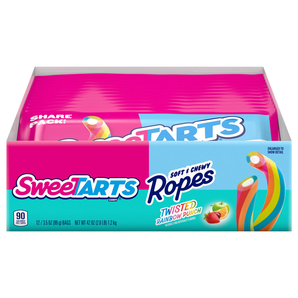 SweeTARTS Twisted Rainbow Rope on-pack display shows vibrant colors for sharing fun