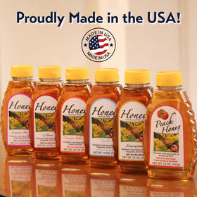 Sweetwater Creek Peach Honey squeeze-bottle ready for coffee, tea, or baking
